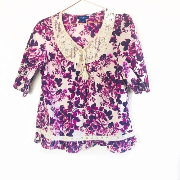 EUC Bandolino Purple Floral Boho Peasant Blouse Small - Picture 1 of 7